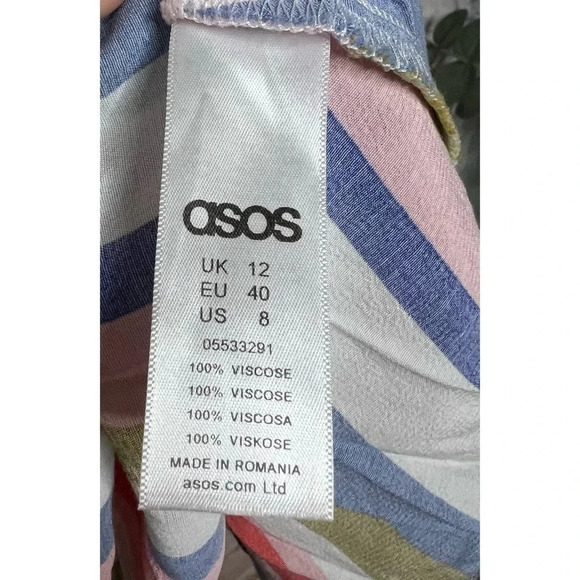 ASOS Stripe Ruffle One Shoulder Mini Dress Size 8. - Picture 6 of 7
